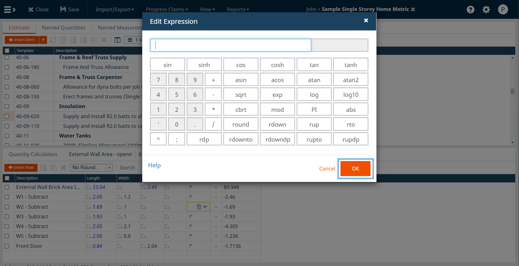 Job Module - Job Estimate -Expression Calculator- OK