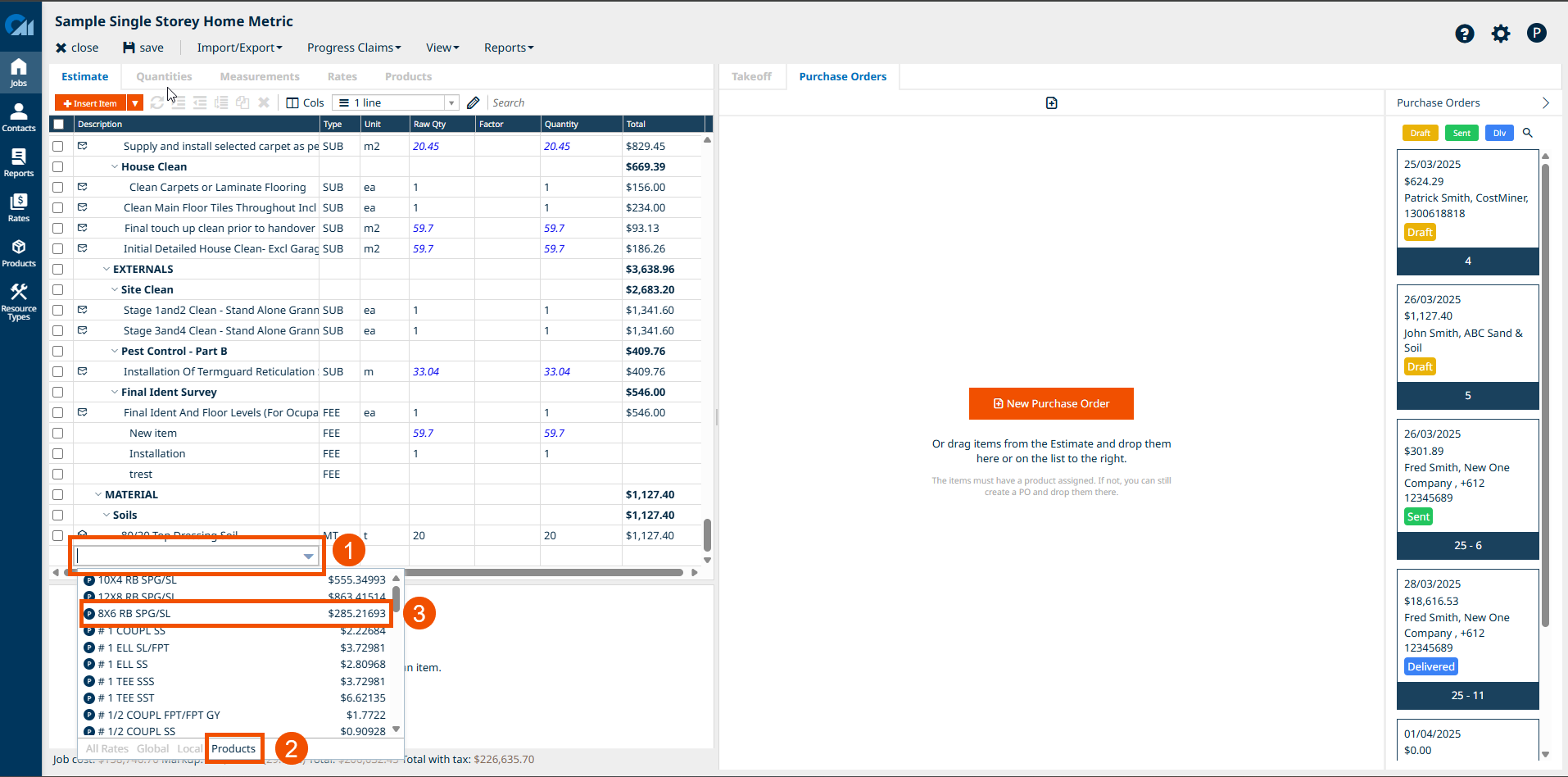Add a product the estimate via description