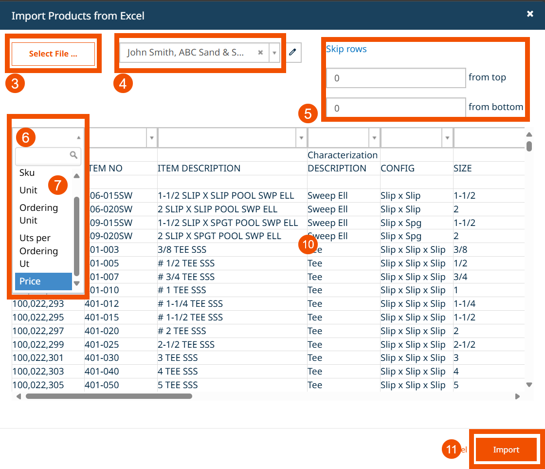 Select supplier and map fields